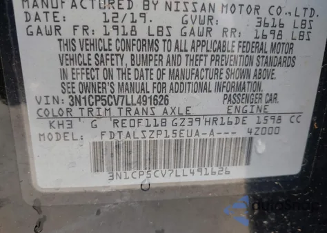 2020 Nissan Kicks Sv Xtronic Cvt from USA, damaged, VIN 3N1CP5CV7LL491626